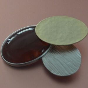 Asymmetrical Brooch, Silver - Gold - Amber Gem